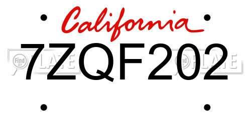 7ZQF202 California License Plate