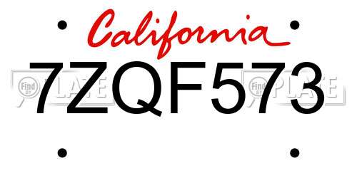 7ZQF573 California License Plate
