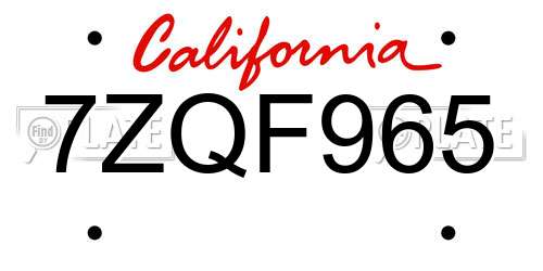 7ZQF965 California License Plate