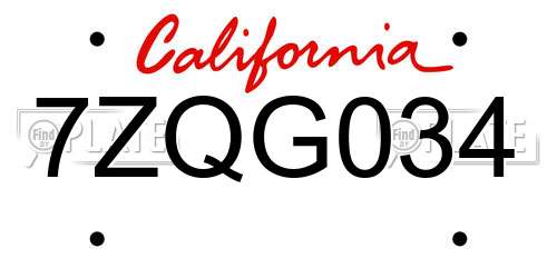 7ZQG034 California License Plate