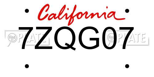 7ZQG07 California License Plate