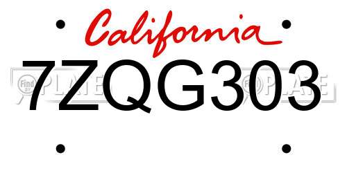 7ZQG303 California License Plate