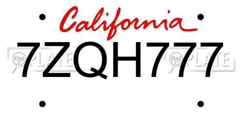 7ZQH777 California License Plate