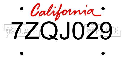 7ZQJ029 California License Plate
