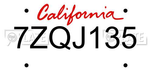 7ZQJ135 California License Plate