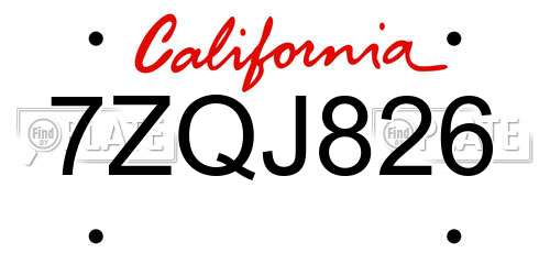 7ZQJ826 California License Plate