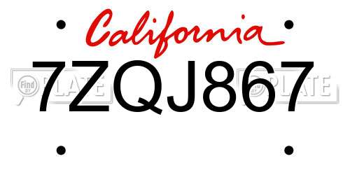 7ZQJ867 California License Plate
