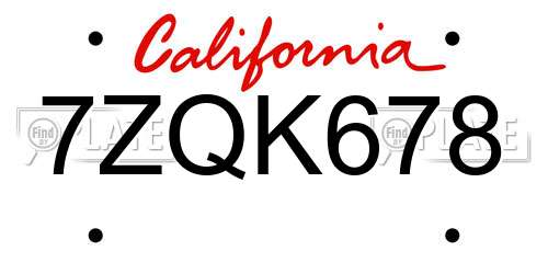 7ZQK678 California License Plate