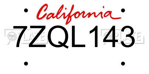 7ZQL143 California License Plate