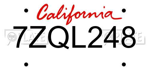7ZQL248 California License Plate