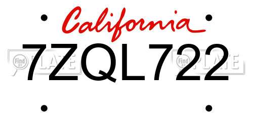 7ZQL722 California License Plate