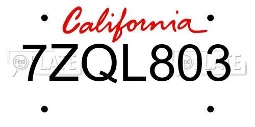 7ZQL803 California License Plate