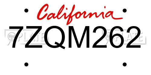 7ZQM262 California License Plate