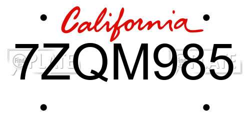 7ZQM985 California License Plate