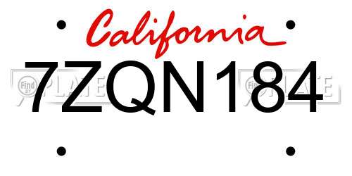 7ZQN184 California License Plate