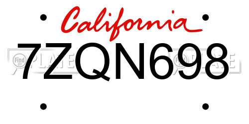 7ZQN698 California License Plate