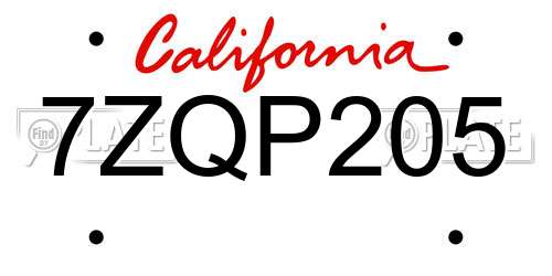 7ZQP205 California License Plate