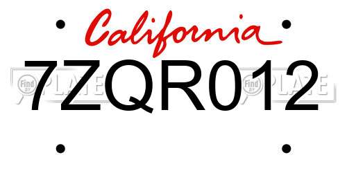 7ZQR012 California License Plate