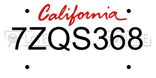7ZQS368 California License Plate
