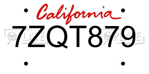 7ZQT879 California License Plate