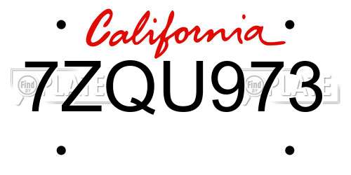 7ZQU973 California License Plate
