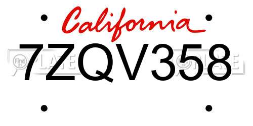 7ZQV358 California License Plate