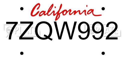 7ZQW992 California License Plate