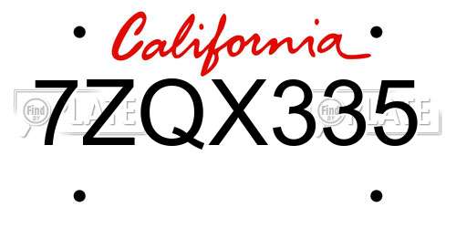 7ZQX335 California License Plate