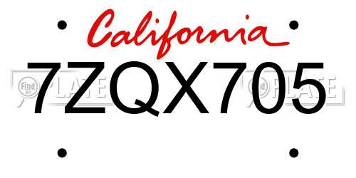 7ZQX705 California License Plate