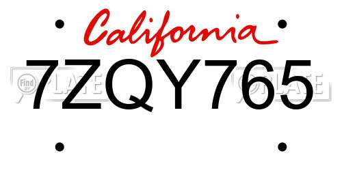 7ZQY765 California License Plate