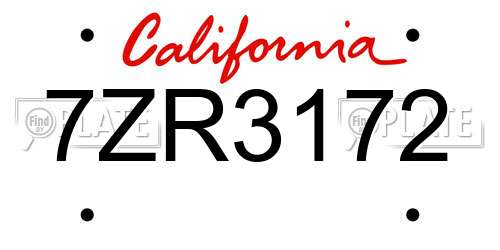 7ZR3172 California License Plate