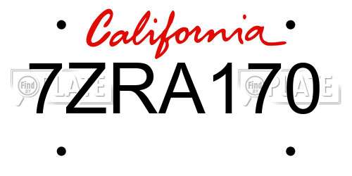 7ZRA170 California License Plate