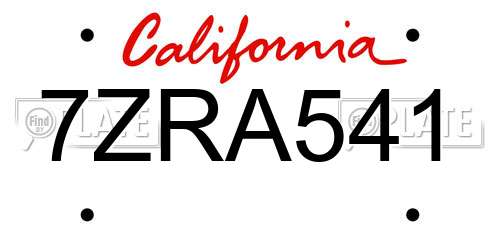 7ZRA541 California License Plate