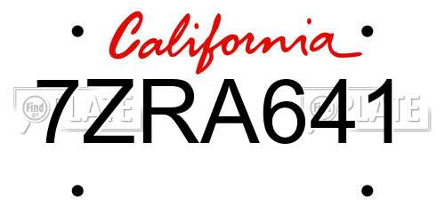 7ZRA641 California License Plate
