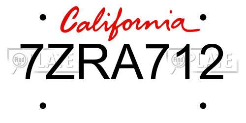 7ZRA712 California License Plate