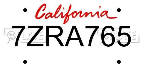 7ZRA765 California License Plate