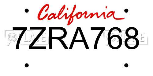 7ZRA768 California License Plate