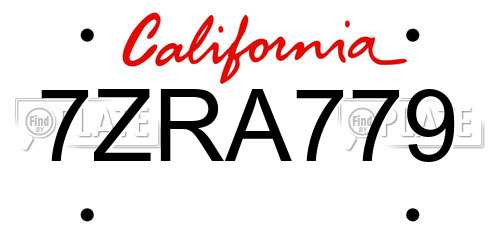 7ZRA779 California License Plate