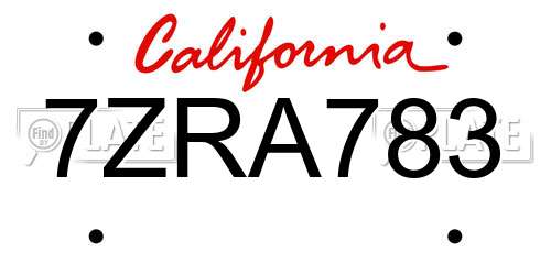 7ZRA783 California License Plate