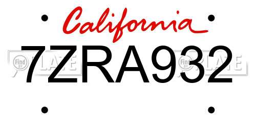 7ZRA932 California License Plate