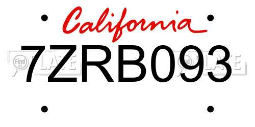 7ZRB093 California License Plate