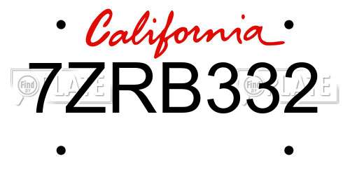 7ZRB332 California License Plate