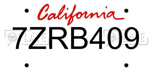 7ZRB409 California License Plate