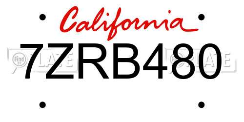 7ZRB480 California License Plate