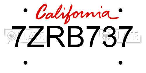7ZRB737 California License Plate