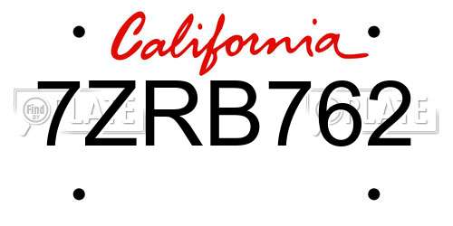 7ZRB762 California License Plate