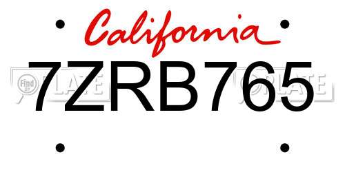 7ZRB765 California License Plate