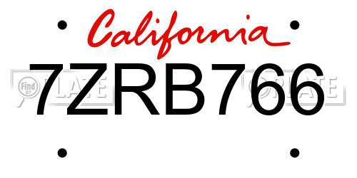 7ZRB766 California License Plate