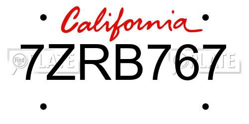 7ZRB767 California License Plate