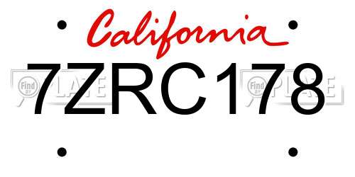 7ZRC178 California License Plate